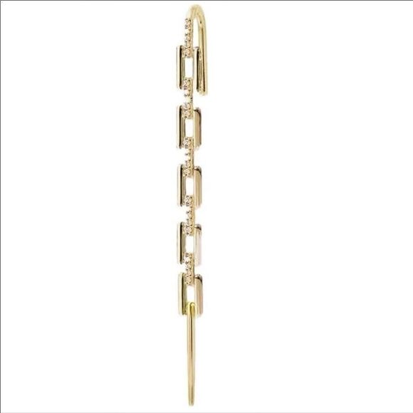Gold Crystal Single Link Bar Geometric Ear Cuffs Statement Earring NEW - Picture 2 of 4